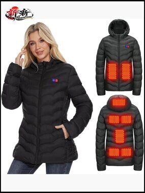 Heated Jacket with Battery Pack, 8 Heating Zones, Ski Coat, Water Repellent